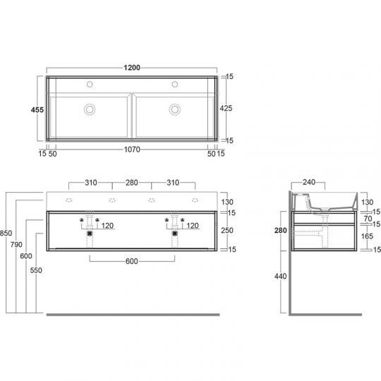 Напольная консоль Simas Agile 121 х 46 х 28 для раковины AG121 и AG121D ФОТО