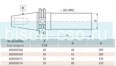 Оправка полуфабрикат 2191-40-40-280 кон 40. D=40  Bison Bial
