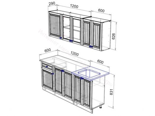 Кухонный гарнитур "Хозяюшка" 1,8 м (Белый/Деним/Магнолия)