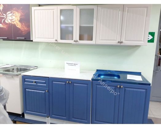Кухонный гарнитур "Хозяюшка" 1,8 м (Белый/Деним/Магнолия)