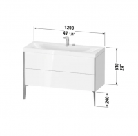 Широкая раковина Duravit Xviu 120 х 48 с напольной тумбой c-bonded XV4712 с двумя выдвижными отделениями схема 6