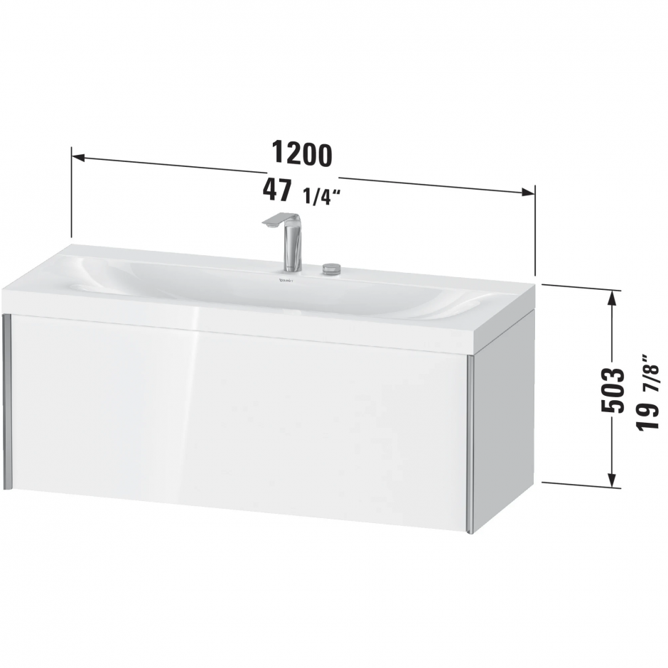 Широкая раковина с подвесной тумбой c-bonded 120 х 48 Duravit Xviu XV4612 ФОТО