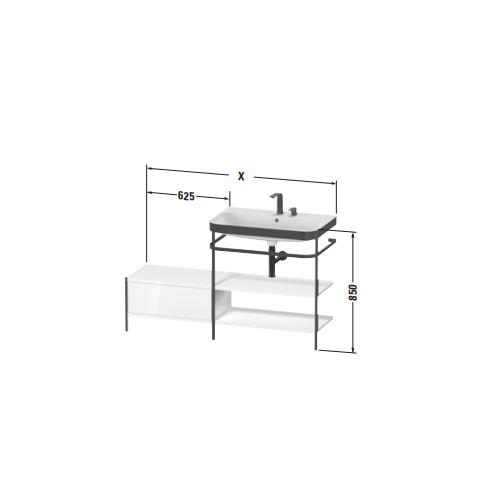 Напольная металлическая консоль с раковиной Duravit Happy D.2 Plus 85x140x49 и двумя деревянными полками HP4752 схема 3