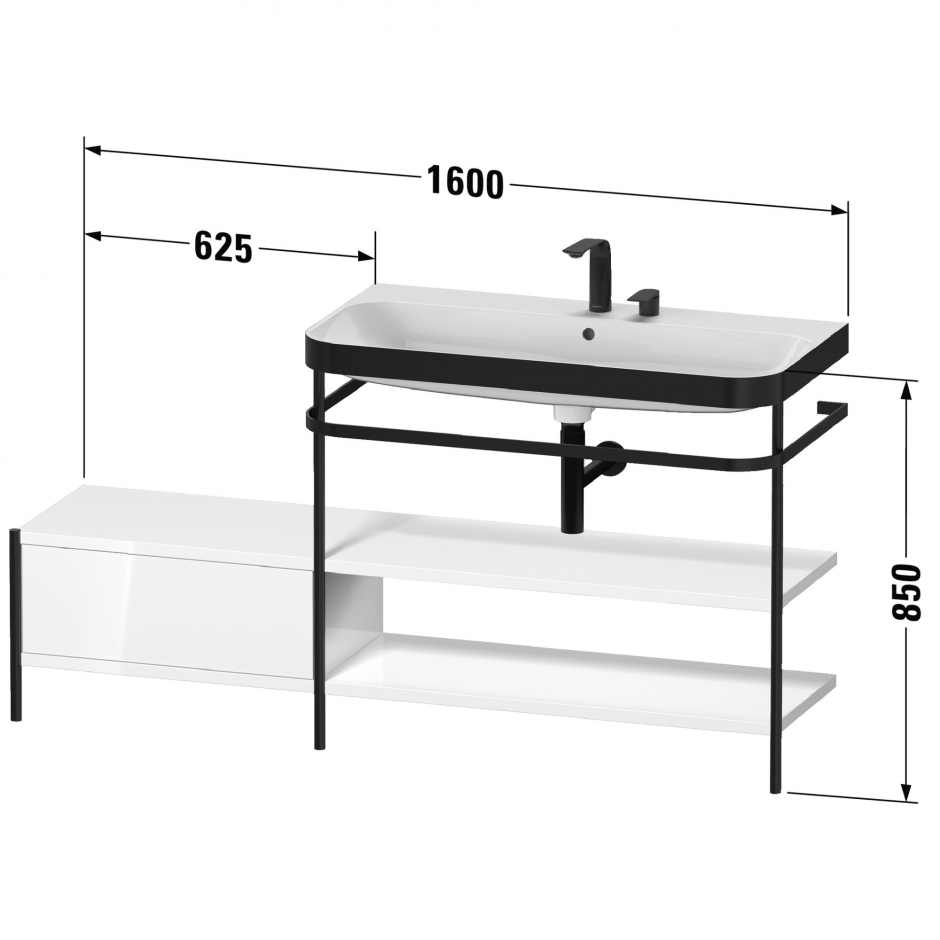 Напольная металлическая консоль с раковиной Duravit Happy D.2 Plus 85x160x49 с двумя деревянными полками HP4748 ФОТО