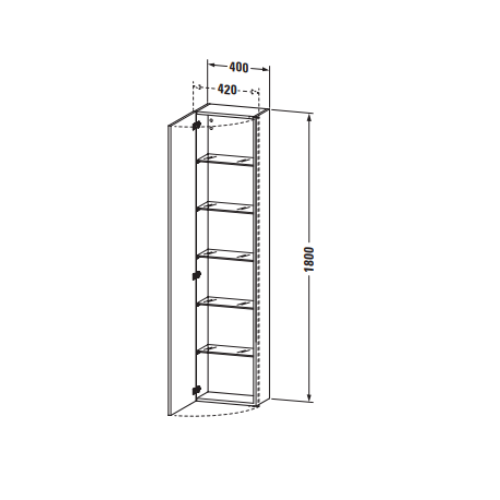 Высокий пенал Duravit DuraStyle 180x40x36 с одной дверцей и пятью полками DS1229 L/R схема 3