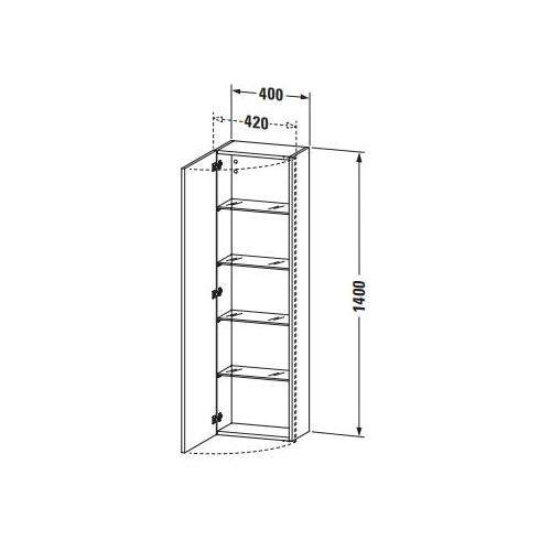 Высокий пенал Duravit DuraStyle 140x40x36 с четырьмя стеклянными полками DS1219 L/R схема 2