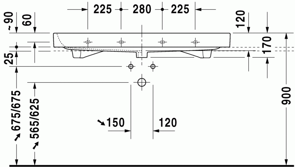 Раковина Duravit Happy D.2 шлифованная 120х50,5 231812 схема 3