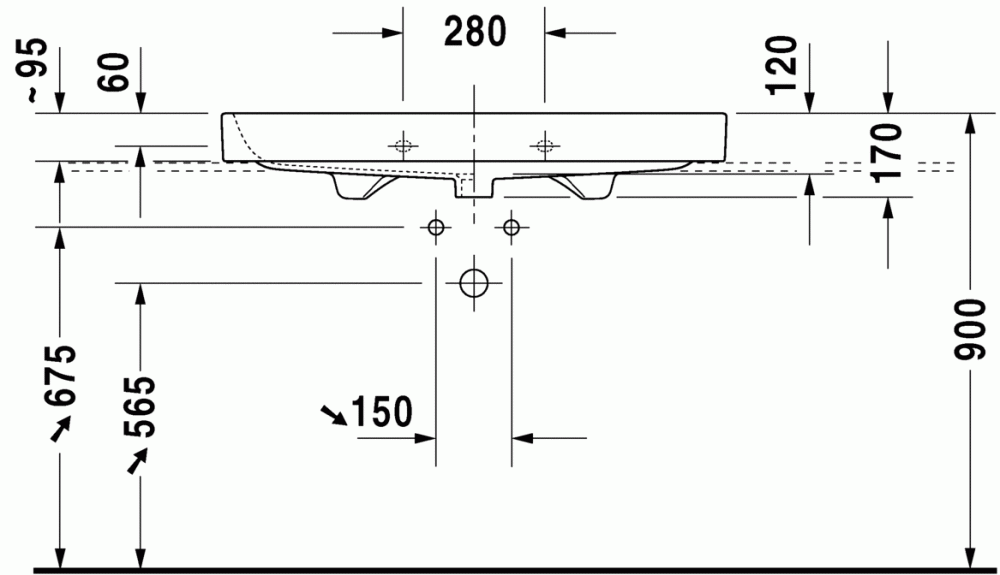 Раковина Duravit Happy D.2 шлифованная 100х50,5 231810 схема 3