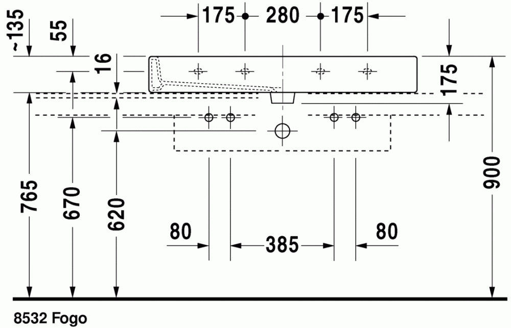 Раковина Duravit Vero накладная 100х47 045410 схема 3