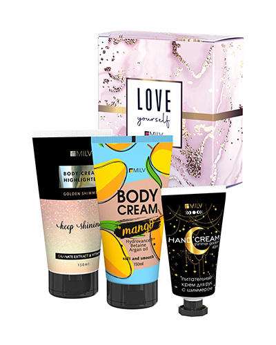 Набор Milv 18457 для рук и тела "LOVE YOURSELF" 2 шт по 150 мл, 1 шт 40 мл