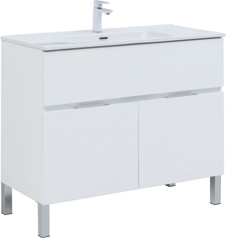 Тумба с раковиной Aquanet Алвита New 100 1 ящик, 2 дверцы, белый матовый 00274185