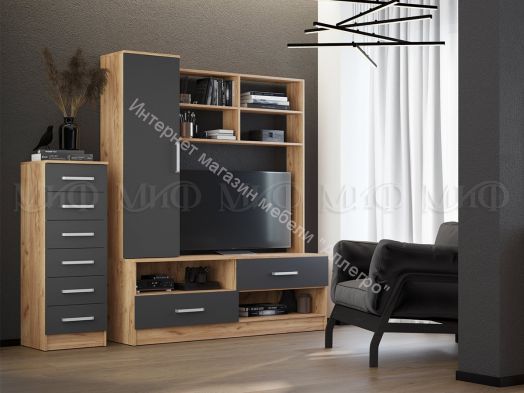 Комод 400 Мартина ЛДСП Графит, Дуб Крафт