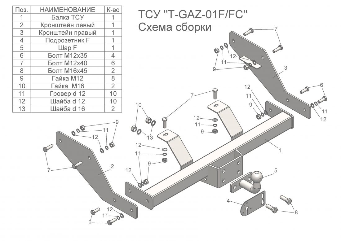 Фаркоп для ГАЗ Газель 2705 (без снятия запасного колеса) 1994-2008 с кованым фланцевым шаром