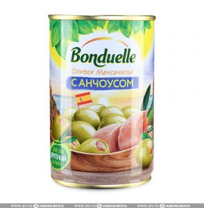 Оливки BONDUELLE 240/260г с анчоусом ж/б 12шт