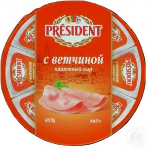 Сыр плавленый PRESIDENT 140г 45% Ветчина