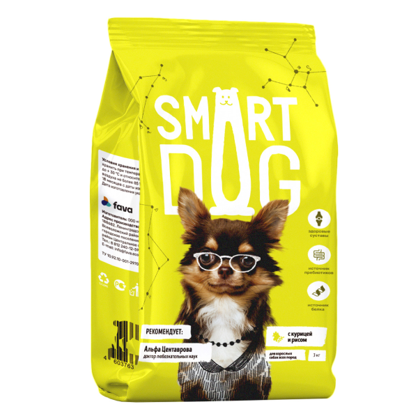 Сухой корм для собак Smart Dog с курицей и рисом