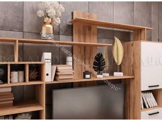 Гостиная Мини-2 МДФ Белый глянец холодный, Дуб Крафт