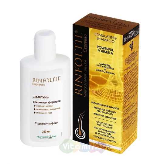 Ринфолтил ЭСПРЕССО Шампунь активация естественного роста против выпадения. Усиленная формула с кофеином, 200 мл