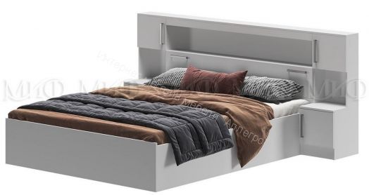 Кровать Бася 1600 мм с надстройкой и тумбами Белый
