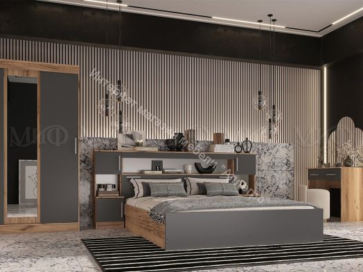 Комод Бася с 3-мя ящиками и дверью Графит/Дуб крафт