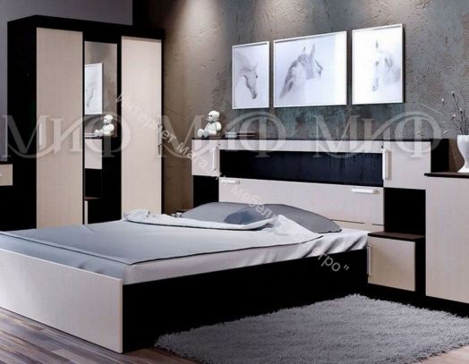 Кровать Бася 1600 мм с надстройкой и тумбами Дуб беленый/Венге