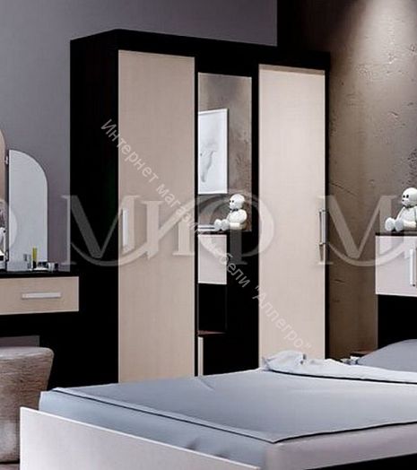 Шкаф-купе трехдверный Бася Дуб беленый/Венге