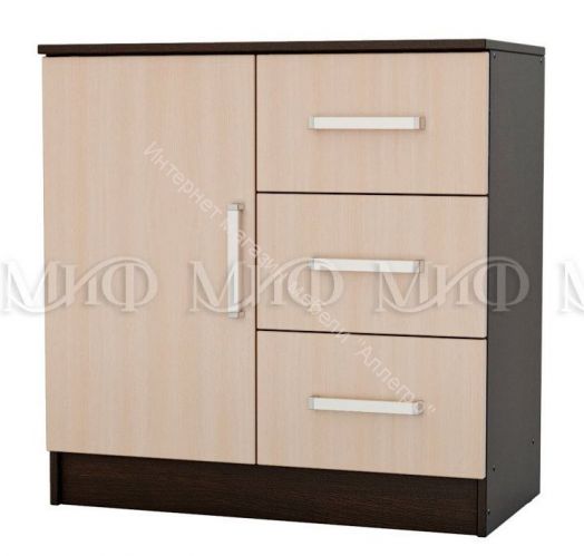 Комод Бася с 3-мя ящиками и дверью Дуб беленый/Венге