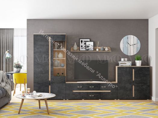 Тумба 4-х створчатая Ким Бетон Графит/Дуб Сонома