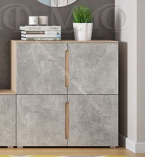 Тумба 4-х створчатая Ким Бетон темный/Дуб Сонома