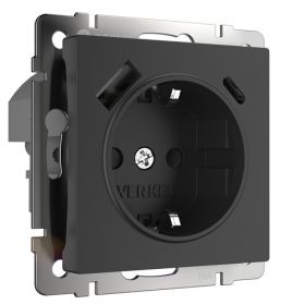 Розетка с Быстрой Зарядкой Werkel W1171708 Черная, USB Type A+С / Веркель