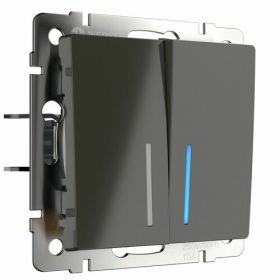 Выключатель Двухклавишный с Подсветкой Werkel WL07-SW-2G-LED Серо-Коричневый / Веркель
