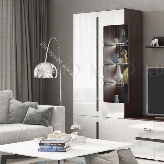 Шкаф с подсветкой Ким Белый глянец, Дуб Венге