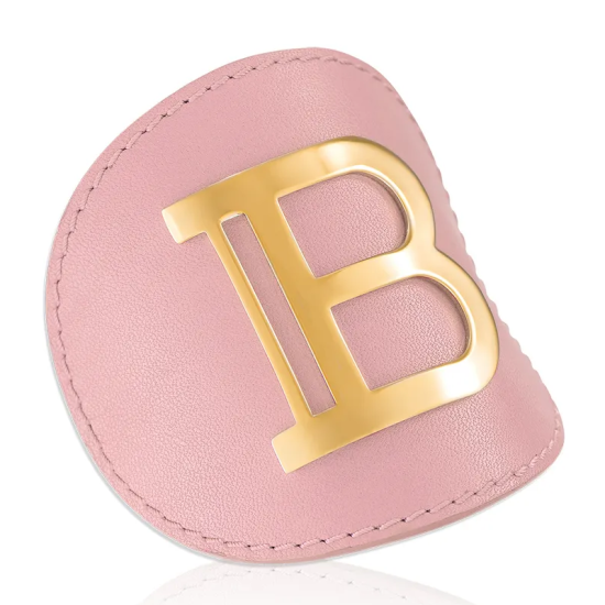 Balmain Hair Couture Заколка-автомат для волос кожаная розовая с золотым логотипом Genuine Pink Leather Hair Clip Golden logo Vintage