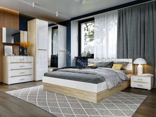 Тумбы прикроватные Ким (2шт) Белый глянец, Дуб Сонома