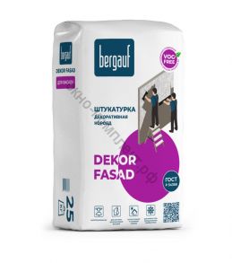 Штукатурка декоративная Bergauf DEKOR FASAD WINTER Короед, зерно 2,5-3,0 мм, серая, 25 кг, шт код:068423 ПОД ЗАКАЗ