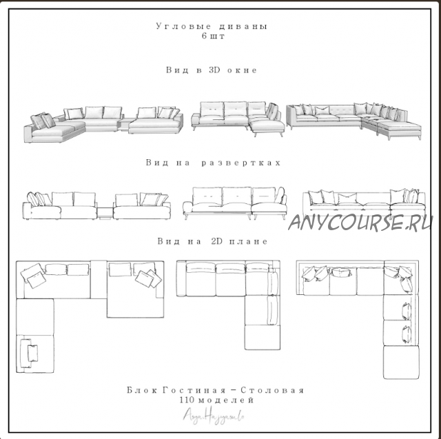 Модели для ArchiCAD. Блок 'Гостиная-столовая' (Асият Гаджиясулова)