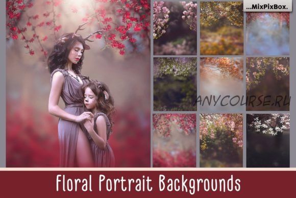 [Сreativefabrica] Floral Portrait Backgrounds. Цветочные цифровые фоны (MixPixBox)