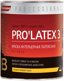 Краска Интерьерная Parade Professional E3 Prolatex 3 0.9л Латексная, Матовая, Белая / Парад Пролатекс 3