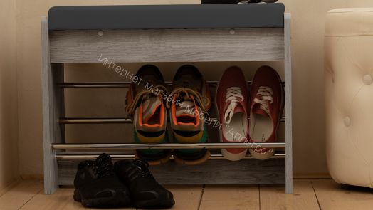 Тумба для обуви «Тайм» тип 1 (Дуб крафт белый/Велюр серый)