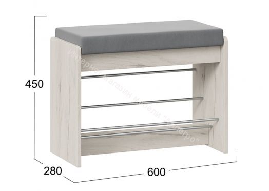 Тумба для обуви «Тайм» тип 1 (Дуб крафт белый/Велюр серый)