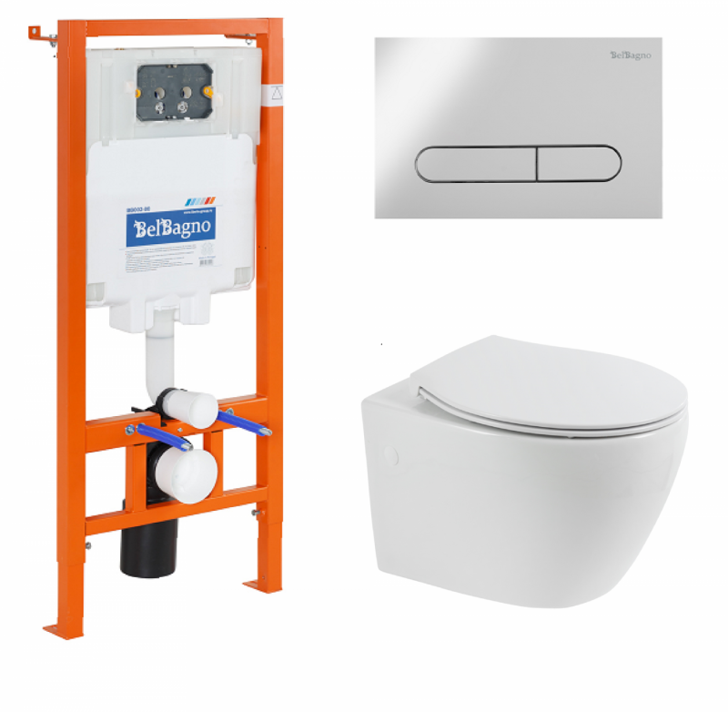 Комплект унитаз BelBagno PROSPERO BB507B с сиденьем BB1055SC + BB002-80 с кнопкой BB005-PR-C