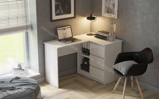 Стол письменный угловой Челси Белый глянец холодный, Белый