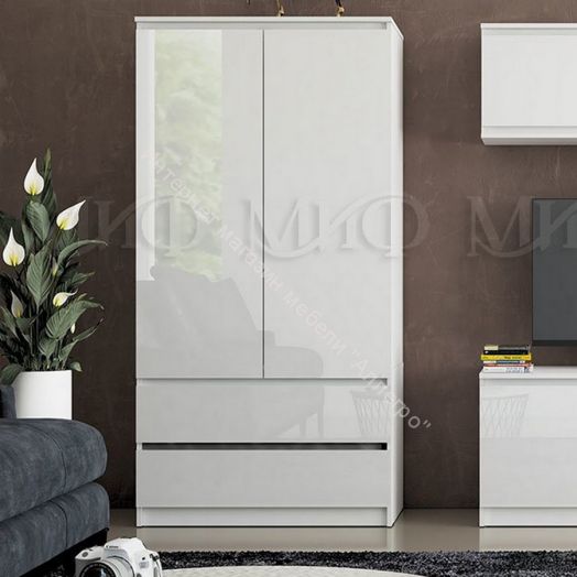 Шкаф двухстворчатый комбинированный "Челси" Белый глянец холодный/Белый