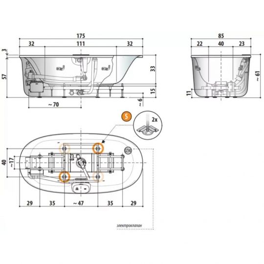 Овальная гидромассажная ванна Jacuzzi Arga с хромотерапией и сенсорным управлением 175x80x60 ФОТО