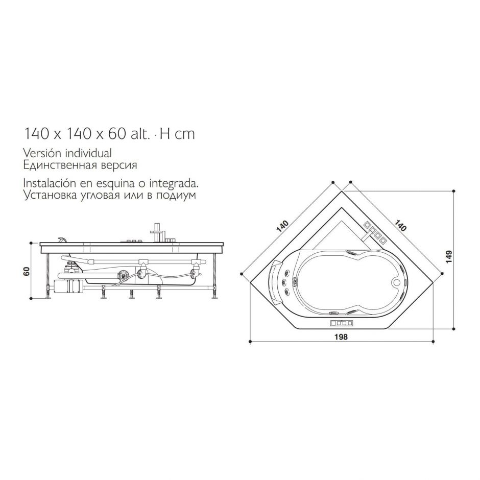 Гидромассажная угловая ванна Jacuzzi Aura Corner Wood 140x140 ФОТО