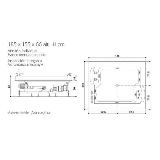 Гидромассажная ванна Jacuzzi Aura Plus Corian встраиваемая 185x155 ФОТО