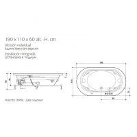 Гидромассажная ванна Jacuzzi Opalia встраиваемая с 6 форсунками и сенсорным управление 190x110 схема 2