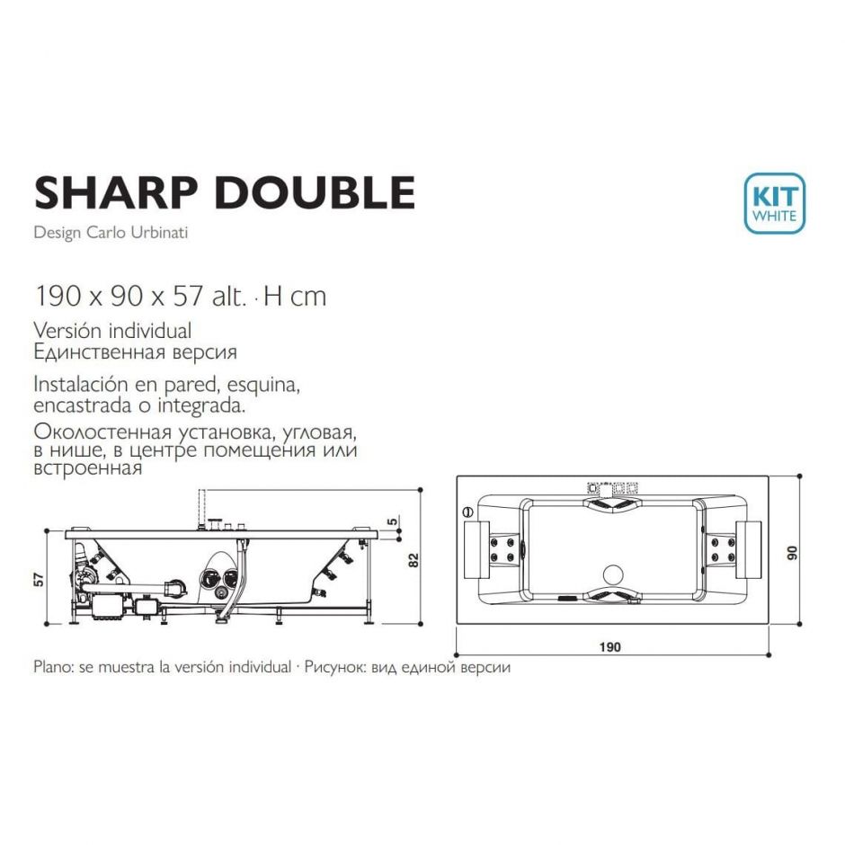 Гидромассажная ванна Jacuzzi Sharp Double с 2 подголовниками 190x90 ФОТО