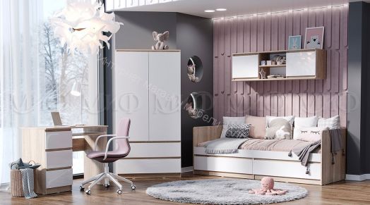 Тумба ТВ Челси Белый глянец холодный, Дуб Сонома