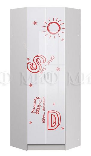 Шкаф угловой Вега Алфавит Красный, Белый